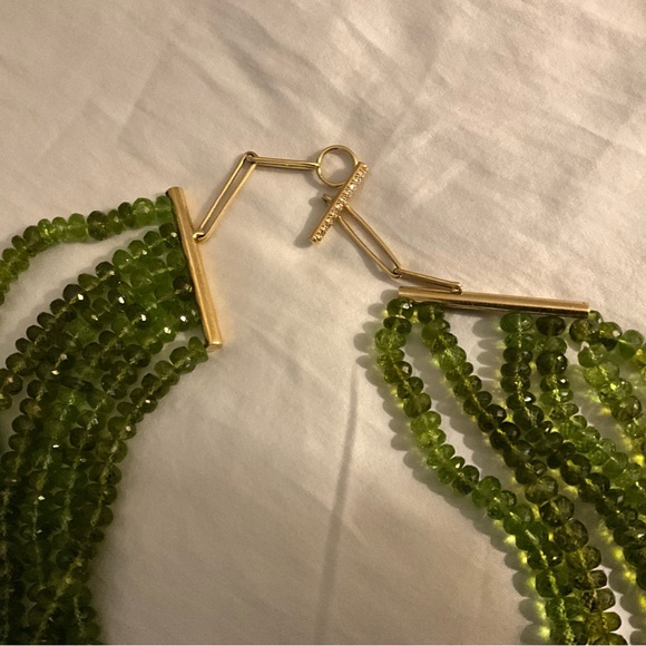 Multi-Strand Peridot necklace with 18KT Gold clasp with diamond accents. - Picture 5 of 8